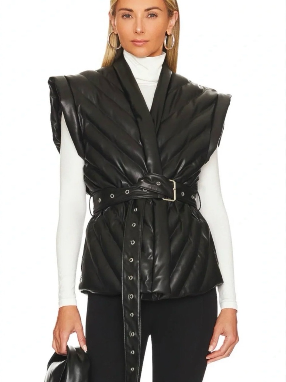 Blank NYC Black Quilted Belted Puffer Vest